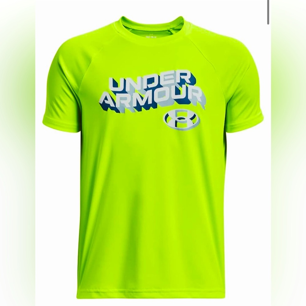 Under‎ Armour Boys' Tech Wordmark Short Sleeve T-Shirt- Line Surge Youth Medium